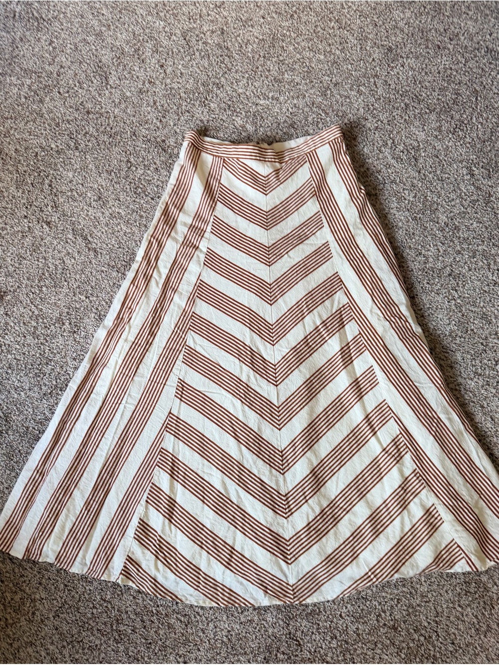 LOFT Chevron-Stripe Maxi Skirt in Cream and Brown